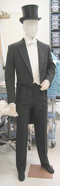 Tuxedo, Anderson &amp; Sheppard (British, founded 1906), a) wool, silk; b) cotton, faux abalone; c) wool, silk, cotton, plastic, British 