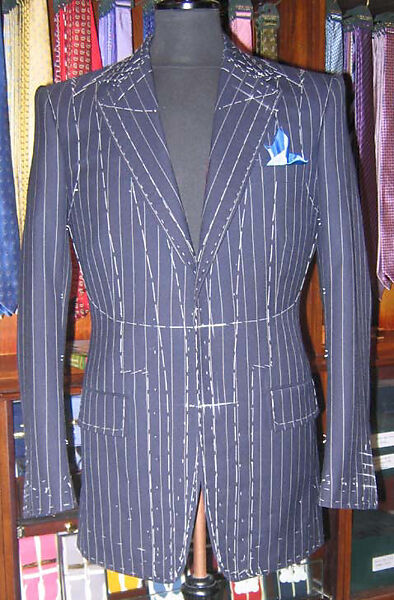 Suit, Henry Poole &amp; Co. (British, founded 1806), a,b) wool, silk, plastic; c) wool, silk, plastic, cotton, linen, British