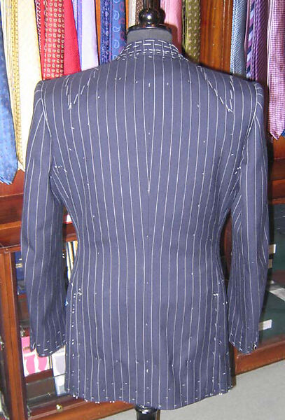 Suit, Henry Poole &amp; Co. (British, founded 1806), a,b) wool, silk, plastic; c) wool, silk, plastic, cotton, linen, British