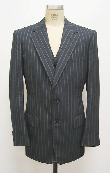 Suit, Henry Poole &amp; Co. (British, founded 1806), a,b) wool, silk, plastic; c) wool, silk, plastic, cotton, linen, British 