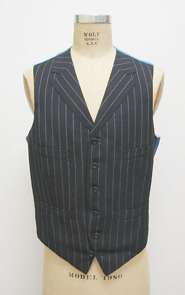 Suit, Henry Poole &amp; Co. (British, founded 1806), a,b) wool, silk, plastic; c) wool, silk, plastic, cotton, linen, British