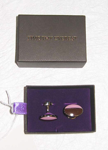 Ensemble, Timothy Everest (British), a, b) wool, silk, linen, plastic; c) wool; d) cotton; e) silk; f,g) metal, enamel, British