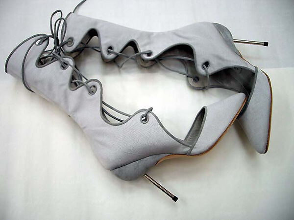 "Circus", Manolo Blahnik (British, born Spain, 1942), a, b) silk, leather, metal, rubber, British