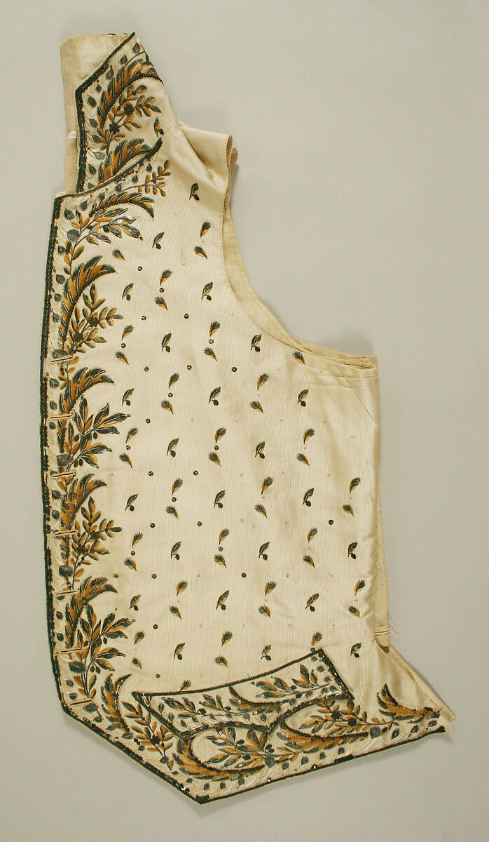 Waistcoat, silk, metallic, linen, French