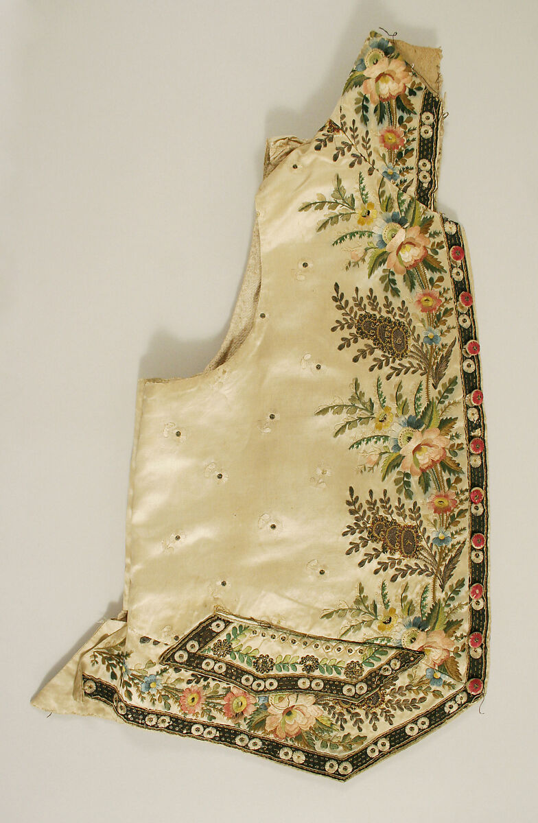 Waistcoat, silk, cotton, probably French 