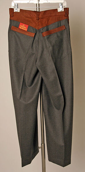 Trousers, Vivienne Westwood (British, founded 1971), wool, leather, British