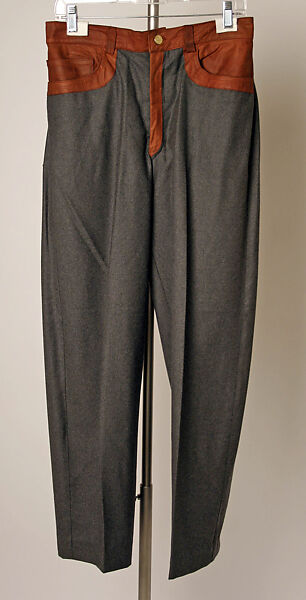 Trousers, Vivienne Westwood (British, founded 1971), wool, leather, British 