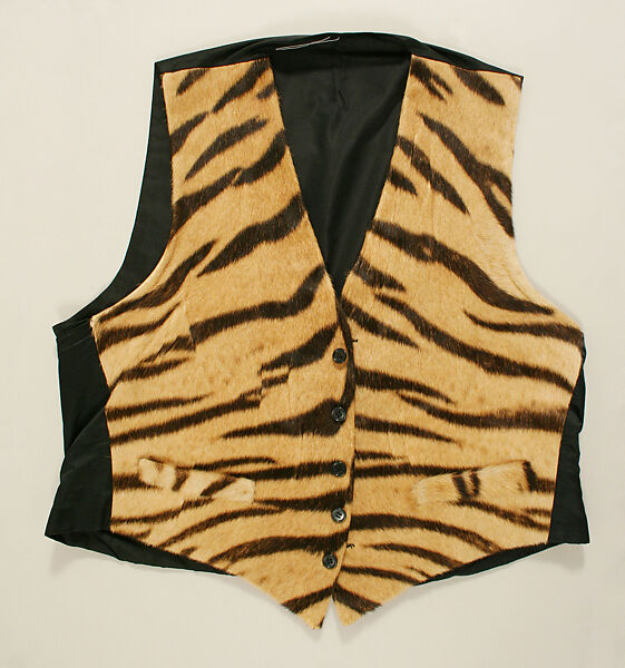 Vest, Ben Kahn Furs (American, founded 1921), tiger skin, silk, American 