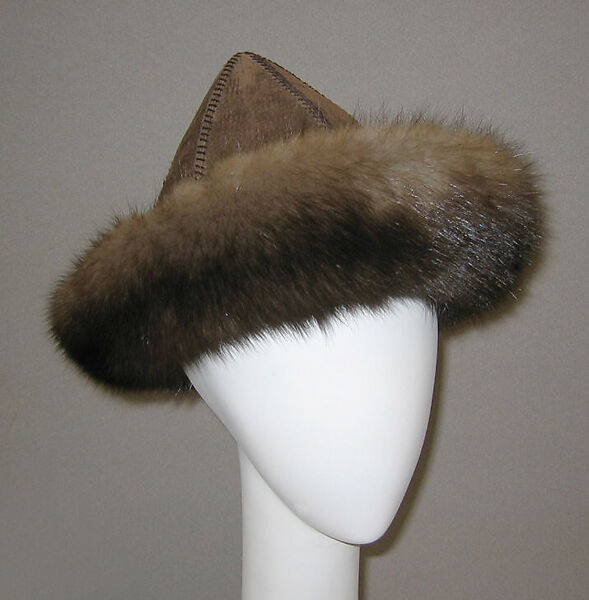 Hat, House of Balmain (French, founded 1945), leather, fur, silk, cotton, French 