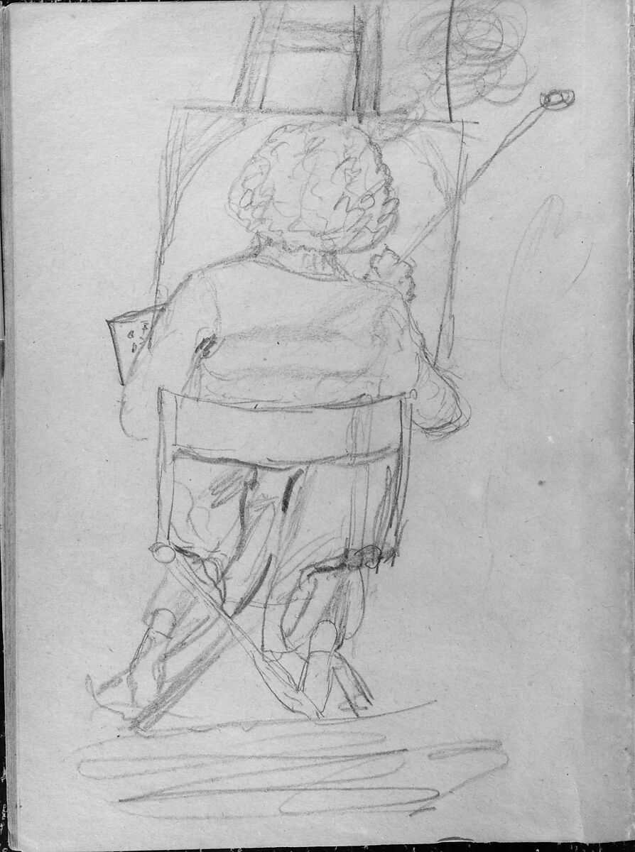 Seated Artist, Viewed from the Rear, Painting at an Easel (from Whistler Album), Graphite on paper, American 