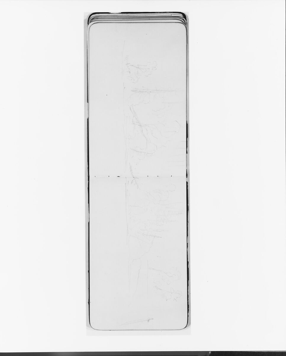 Sketchbook of Northwest American and Canadian Scenery, Albert Bierstadt (American, Solingen 1830–1902 New York), Drawings in graphite on off-white wove paper, bound in a leather cover, American