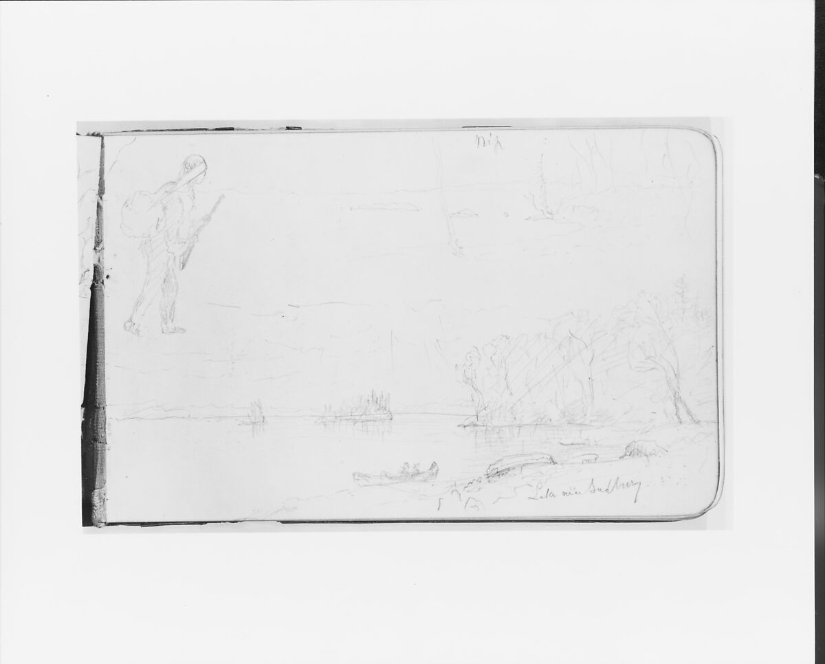 Sketchbook of Northwest American and Canadian Scenery, Albert Bierstadt (American, Solingen 1830–1902 New York), Drawings in graphite on off-white wove paper, bound in a leather cover, American