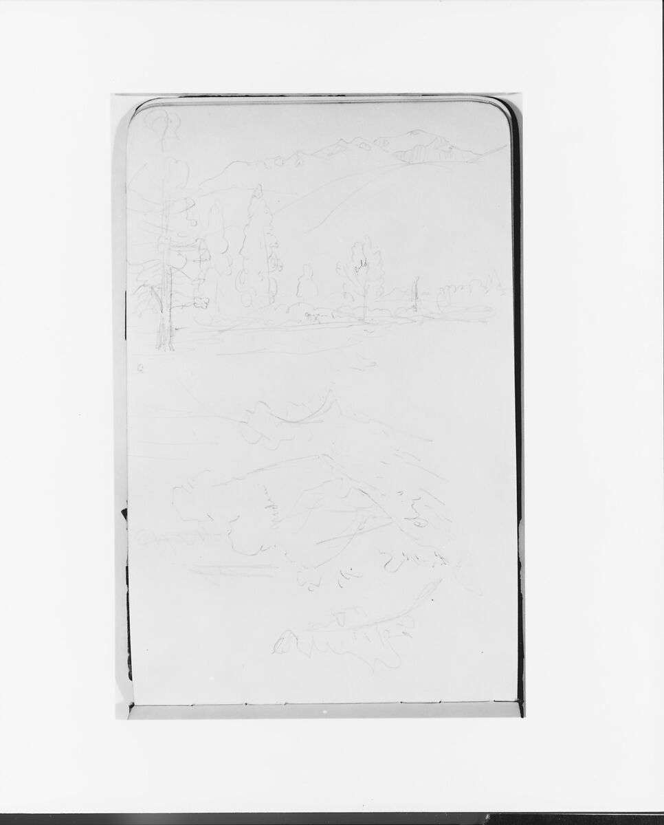 Sketchbook of Northwest American and Canadian Scenery, Albert Bierstadt (American, Solingen 1830–1902 New York), Drawings in graphite on off-white wove paper, bound in a leather cover, American