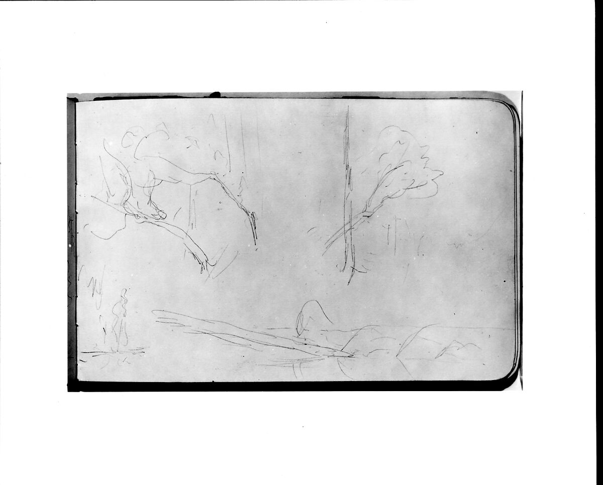 Sketchbook of Northwest American and Canadian Scenery, Albert Bierstadt (American, Solingen 1830–1902 New York), Drawings in graphite on off-white wove paper, bound in a leather cover, American