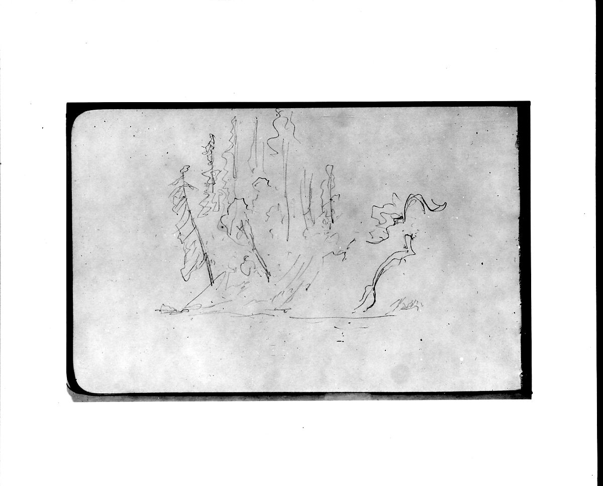 Sketchbook of Northwest American and Canadian Scenery, Albert Bierstadt (American, Solingen 1830–1902 New York), Drawings in graphite on off-white wove paper, bound in a leather cover, American