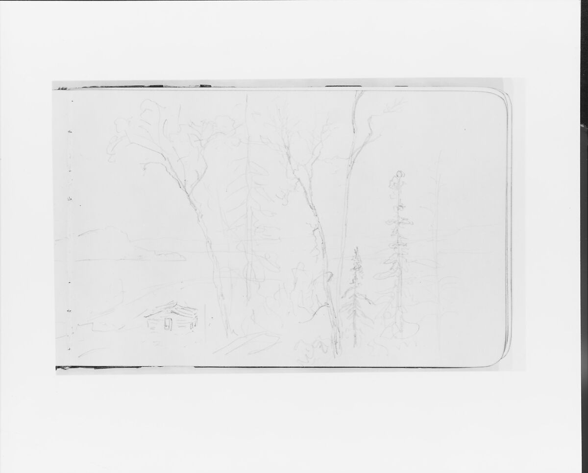 Sketchbook of Northwest American and Canadian Scenery, Albert Bierstadt (American, Solingen 1830–1902 New York), Drawings in graphite on off-white wove paper, bound in a leather cover, American