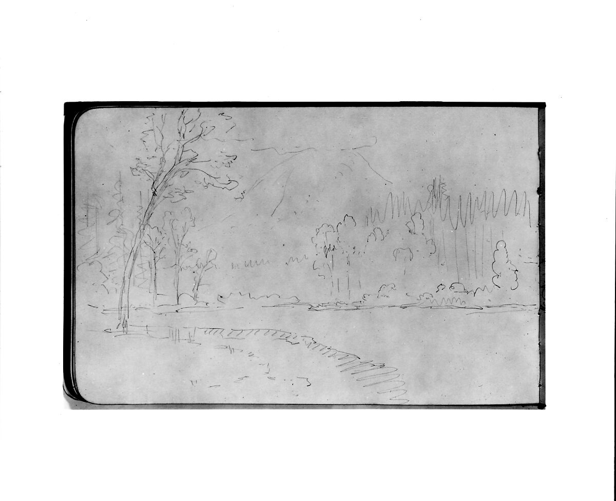 Sketchbook of Northwest American and Canadian Scenery, Albert Bierstadt (American, Solingen 1830–1902 New York), Drawings in graphite on off-white wove paper, bound in a leather cover, American