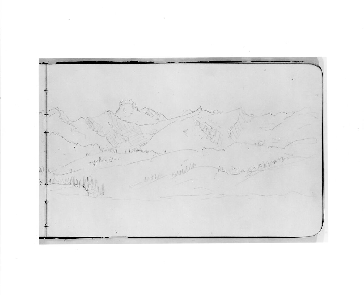 Sketchbook of Northwest American and Canadian Scenery, Albert Bierstadt (American, Solingen 1830–1902 New York), Drawings in graphite on off-white wove paper, bound in a leather cover, American
