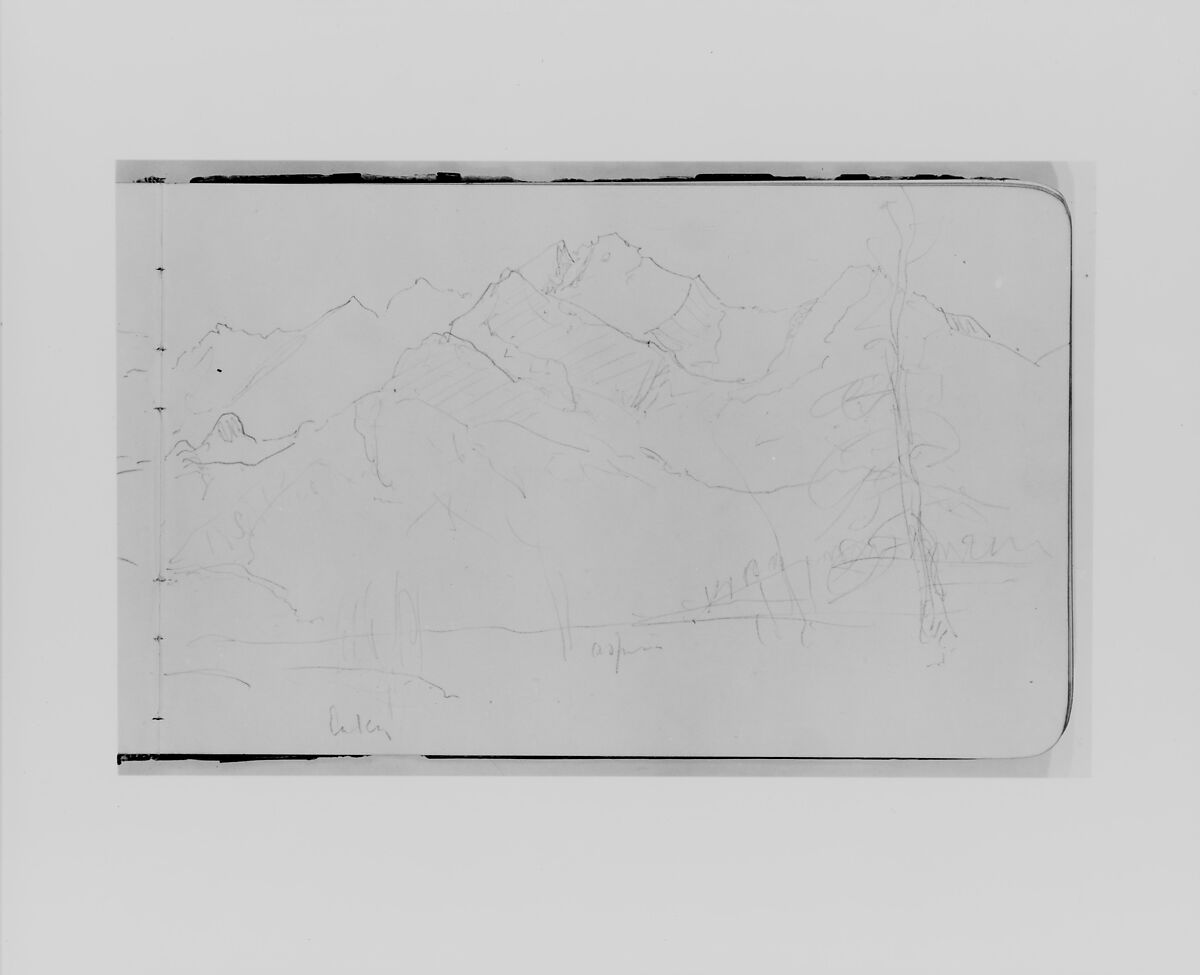 Sketchbook of Northwest American and Canadian Scenery, Albert Bierstadt (American, Solingen 1830–1902 New York), Drawings in graphite on off-white wove paper, bound in a leather cover, American