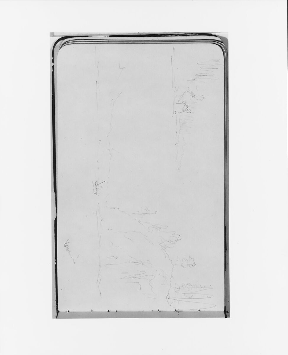 Sketchbook of Northwest American and Canadian Scenery, Albert Bierstadt (American, Solingen 1830–1902 New York), Drawings in graphite on off-white wove paper, bound in a leather cover, American