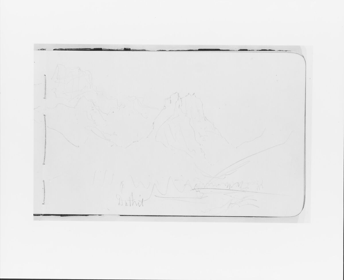 Sketchbook of Northwest American and Canadian Scenery, Albert Bierstadt (American, Solingen 1830–1902 New York), Drawings in graphite on off-white wove paper, bound in a leather cover, American