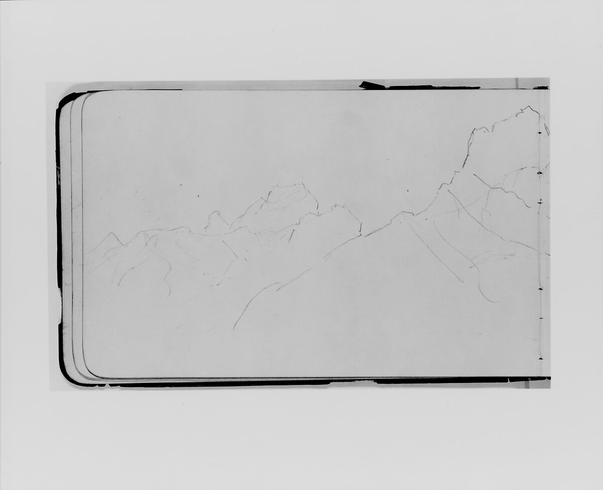 Sketchbook of Northwest American and Canadian Scenery, Albert Bierstadt (American, Solingen 1830–1902 New York), Drawings in graphite on off-white wove paper, bound in a leather cover, American