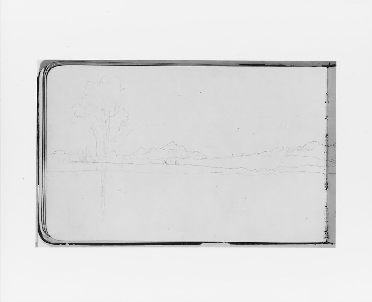 Sketchbook of Northwest American and Canadian Scenery, Albert Bierstadt (American, Solingen 1830–1902 New York), Drawings in graphite on off-white wove paper, bound in a leather cover, American