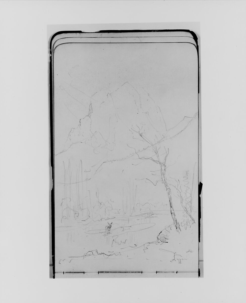 Sketchbook of Northwest American and Canadian Scenery, Albert Bierstadt (American, Solingen 1830–1902 New York), Drawings in graphite on off-white wove paper, bound in a leather cover, American