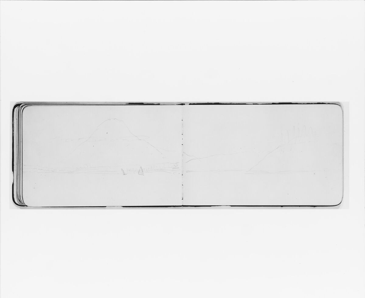 Sketchbook of Northwest American and Canadian Scenery, Albert Bierstadt (American, Solingen 1830–1902 New York), Drawings in graphite on off-white wove paper, bound in a leather cover, American