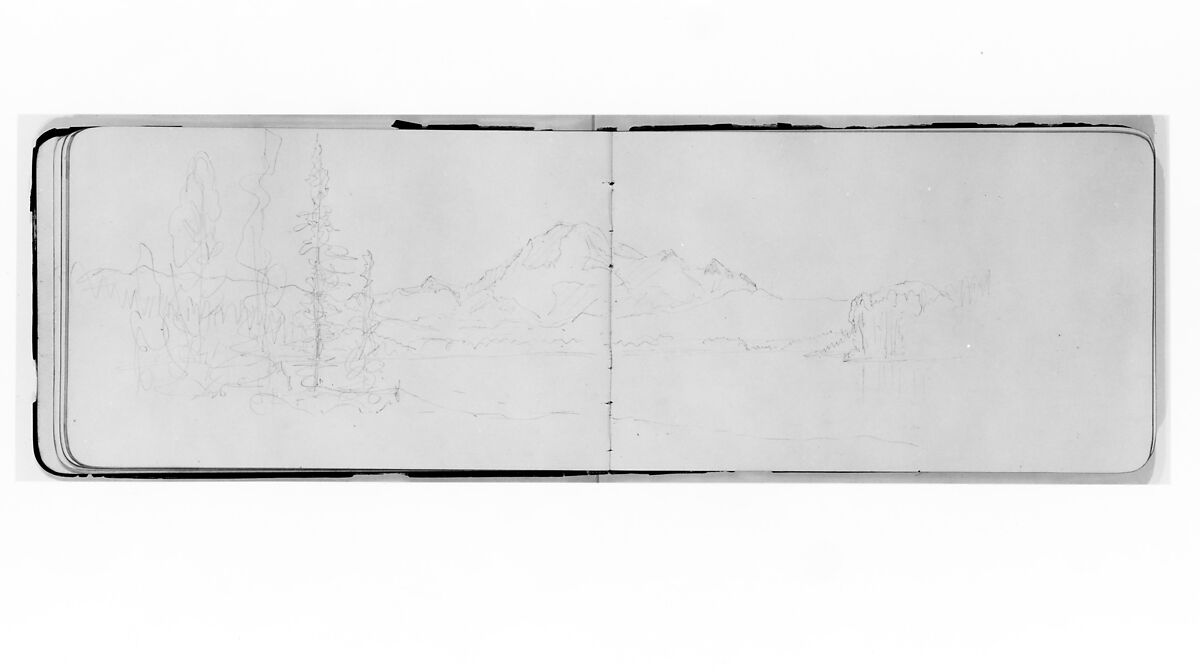 Sketchbook of Northwest American and Canadian Scenery, Albert Bierstadt (American, Solingen 1830–1902 New York), Drawings in graphite on off-white wove paper, bound in a leather cover, American