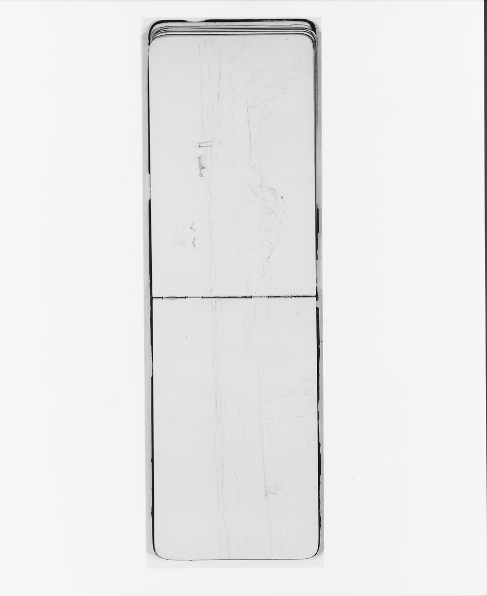 Sketchbook of Northwest American and Canadian Scenery, Albert Bierstadt (American, Solingen 1830–1902 New York), Drawings in graphite on off-white wove paper, bound in a leather cover, American