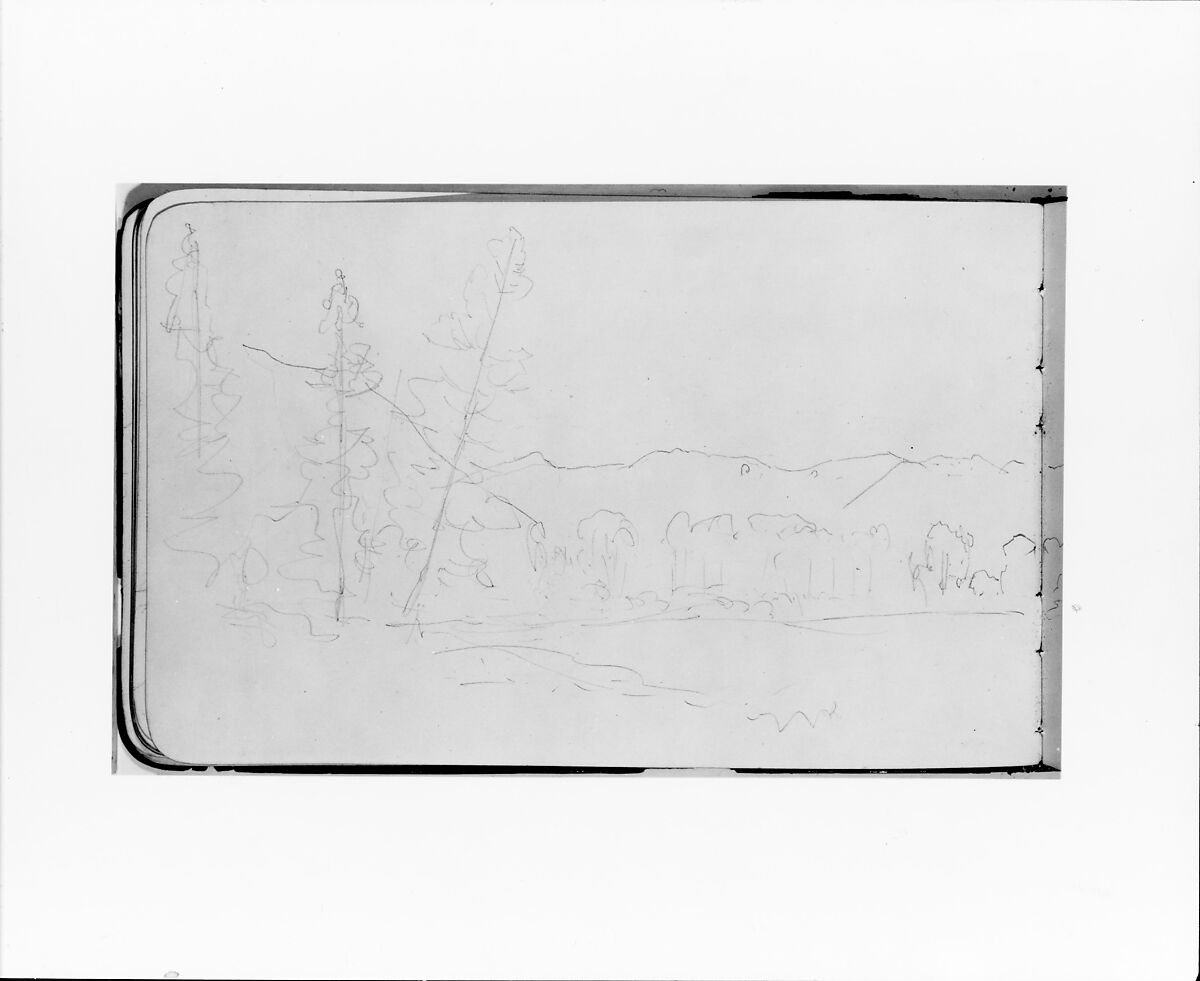 Sketchbook of Northwest American and Canadian Scenery, Albert Bierstadt (American, Solingen 1830–1902 New York), Drawings in graphite on off-white wove paper, bound in a leather cover, American