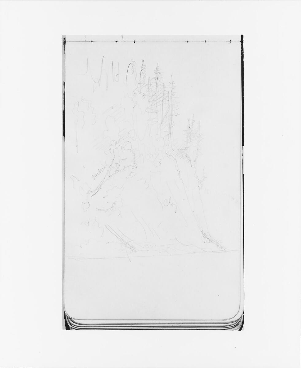 Sketchbook of Northwest American and Canadian Scenery, Albert Bierstadt (American, Solingen 1830–1902 New York), Drawings in graphite on off-white wove paper, bound in a leather cover, American