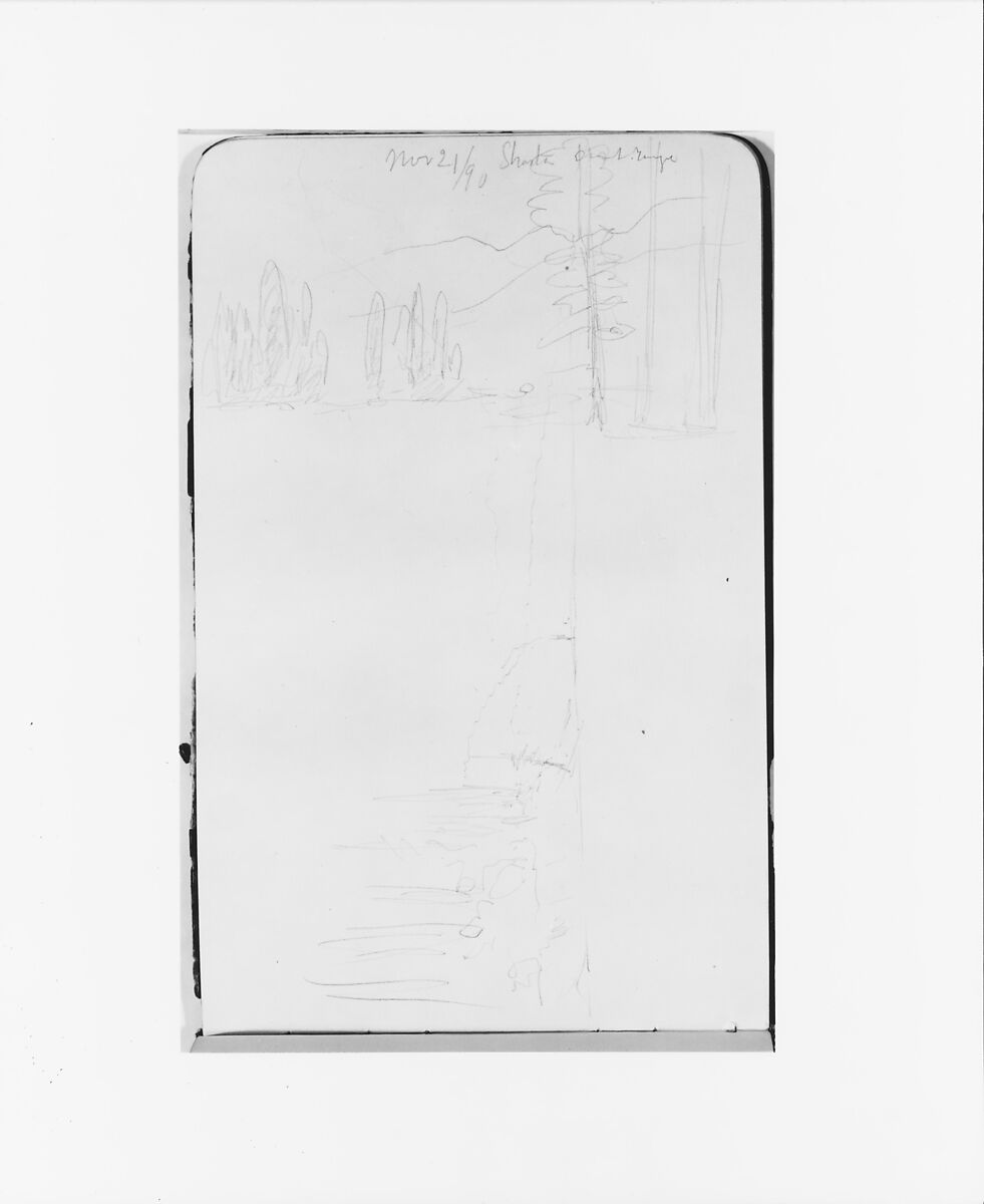 Sketchbook of Northwest American and Canadian Scenery, Albert Bierstadt (American, Solingen 1830–1902 New York), Drawings in graphite on off-white wove paper, bound in a leather cover, American