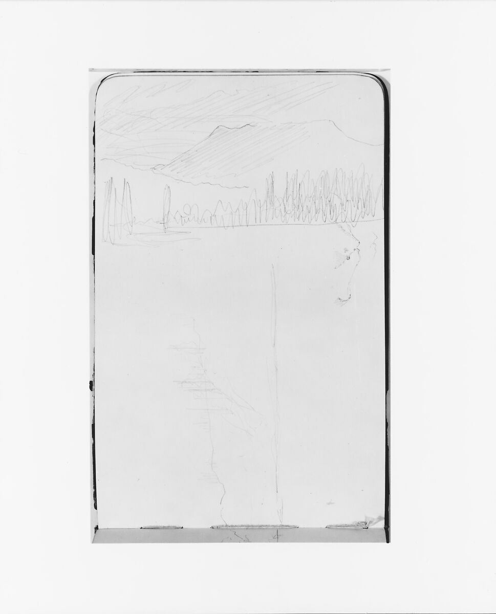 Sketchbook of Northwest American and Canadian Scenery, Albert Bierstadt (American, Solingen 1830–1902 New York), Drawings in graphite on off-white wove paper, bound in a leather cover, American