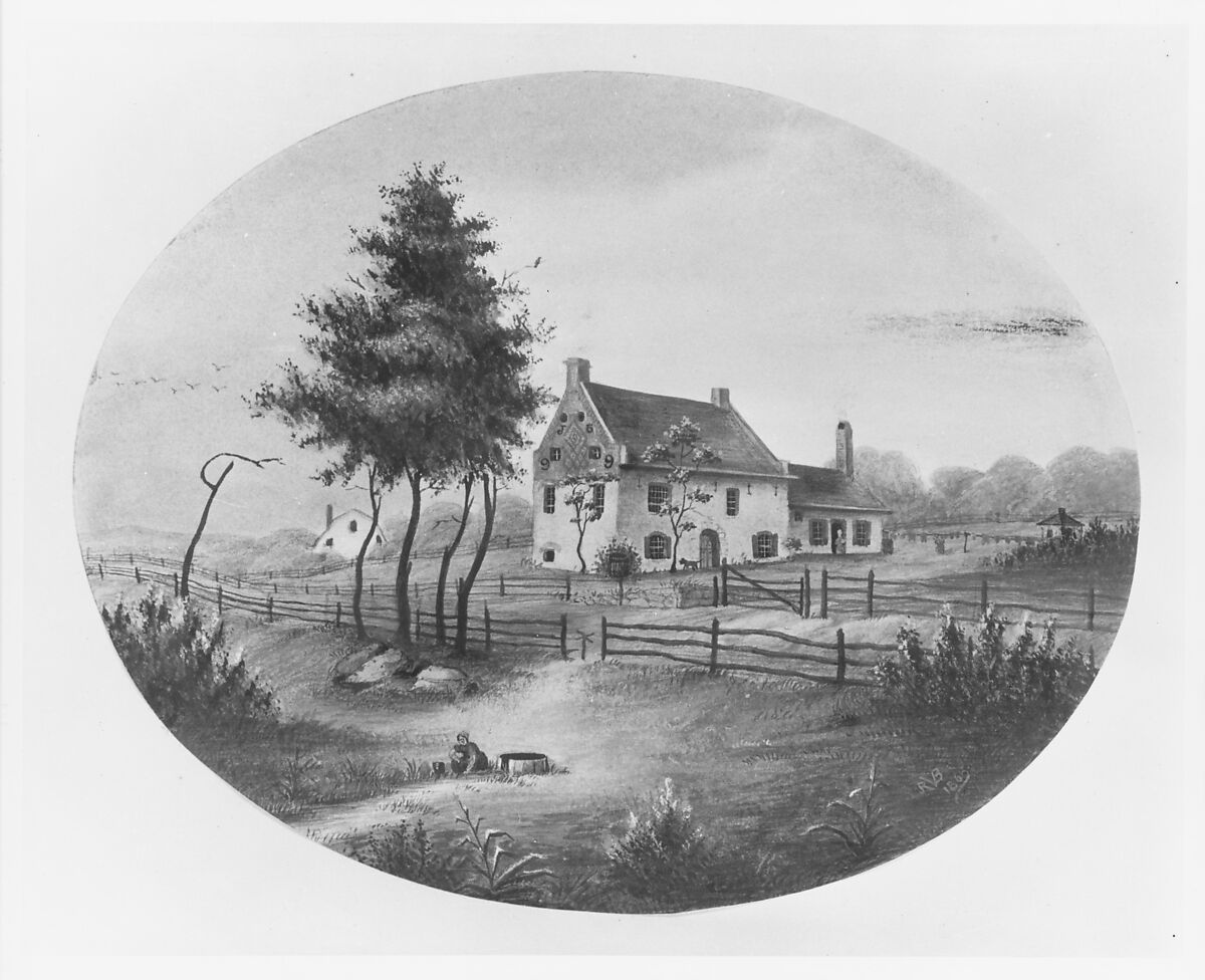 Vechte House at Gowannus, Brooklyn, New York, Watercolor, gouache, pastel, graphite, and lead white (?) on off-white wove paper, American