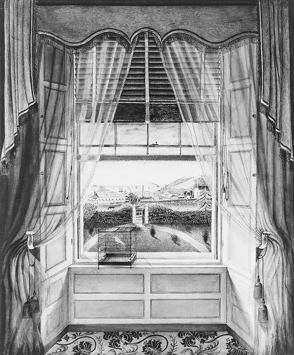 View from the House of Henry Briscoe Thomas, Baltimore, Pen and India ink, gouache, and sgraffito on heavy off-white wove weight paper, American 