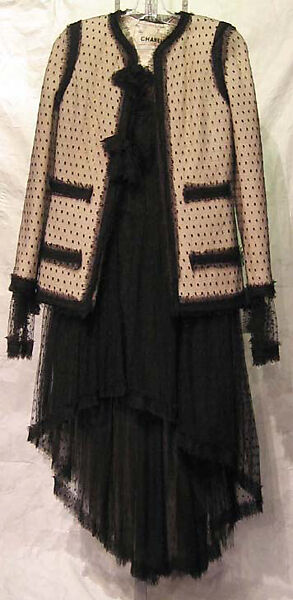 Evening suit, House of Chanel (French, founded 1910), a) wool, silk; b) silk, French