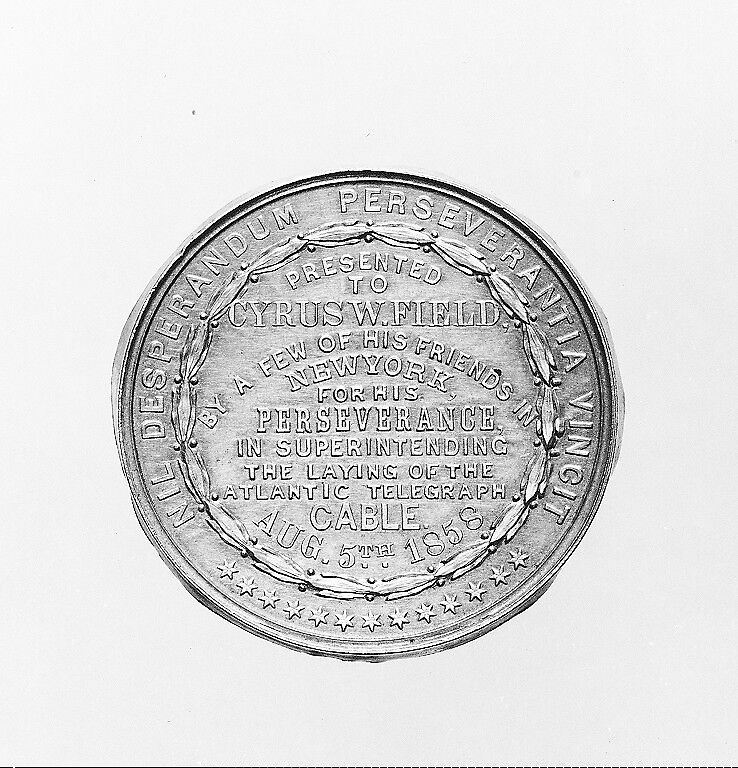 To Cyrus W. Field from New York Friends, for Laying the First Atlantic Cable, George Hampden Lovett (1824–1894), Copper and gold leaf, American