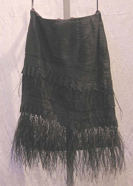 Ensemble, Oscar de la Renta, LLC. (American, founded 1965), a) wool; b) silk, ostrich, jet, synthetic, American