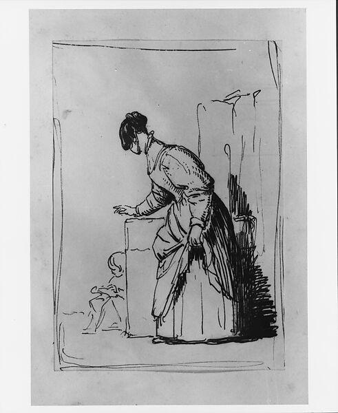 Woman and Child (from Cropsey Album), Pen and iron-gall ink and graphite on thin off-white wove paper, American