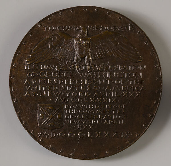 George Washington Inaugural Centennial Medal, Augustus Saint-Gaudens (American, Dublin 1848–1907 Cornish, New Hampshire), Bronze, American