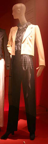 Ensemble, Yves Saint Laurent (French, founded 1961), a) wool, plastic, silk; b,d) silk; c) wool, French 