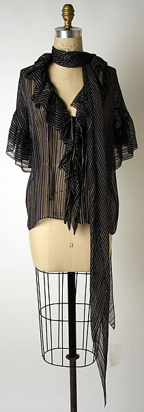 Ensemble, Yves Saint Laurent (French, founded 1961), a) wool, plastic, silk; b,d) silk; c) wool, French
