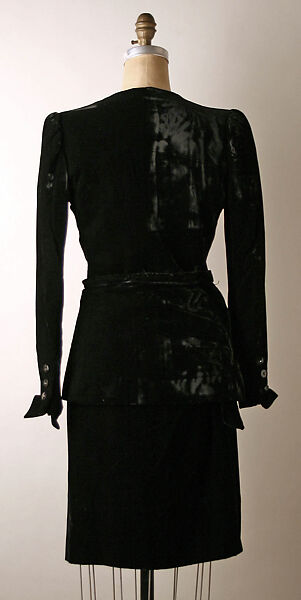 Ensemble, Yves Saint Laurent (French, founded 1961), a) silk, jet, rhinestone; b) silk; c) silk, plastic, French