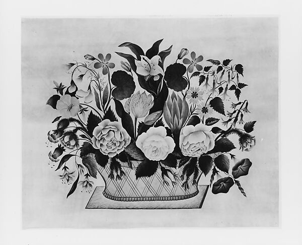 Yellow Basket of Flowers, Watercolor and gum arabic on Bristol board, American