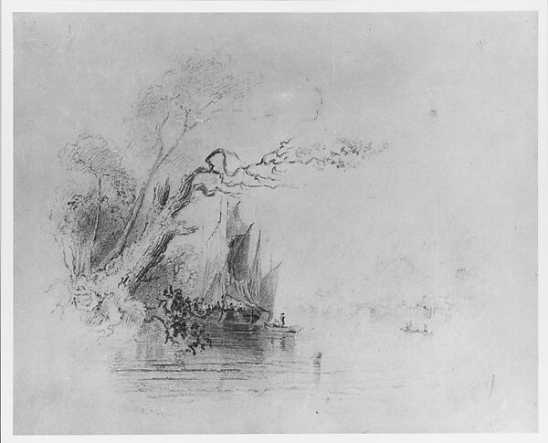 Landscape with Boats (from McGuire Scrapbook), R. H., Graphite on off-white wove paper, American
