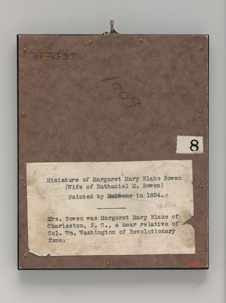 Mrs. Nathaniel Bowen (Margaret Blake), Jean Francois de la Vallee (active 1785–1815), Watercolor on ivory, American