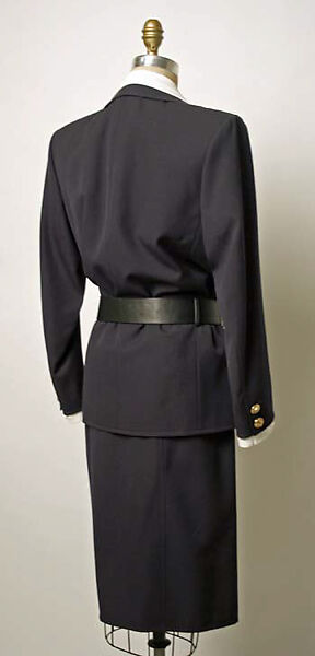 Suit, Yves Saint Laurent (French, founded 1961), a) wool, silk, metal, leather; b) leather, metal; c-h) cotton; i) wool, silk; j) cotton, silk, metal, French