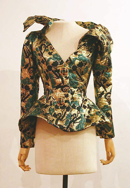 Evening jacket, Yves Saint Laurent (French, founded 1961), silk, metallic thread, metal, glass, French 